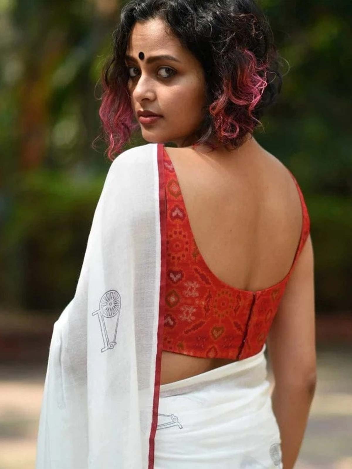 Cotton Saree with Charkha Print | Republic Day Special in White-28481978138705