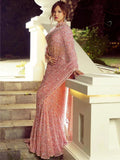 Bollywood Inspired Pink Sequin Saree with Embroidery Border
