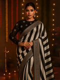 Parineeti Inspired Black & White Striped Printed Georgette Saree-3  Celebrity Drapes