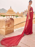Bollywood Inspired Faux Georgette Embroidery Red Saree with Sequins Work