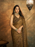 Bollywood Inspired Gold Saree with Black & Gold Embroidery and Unstitched Blouse