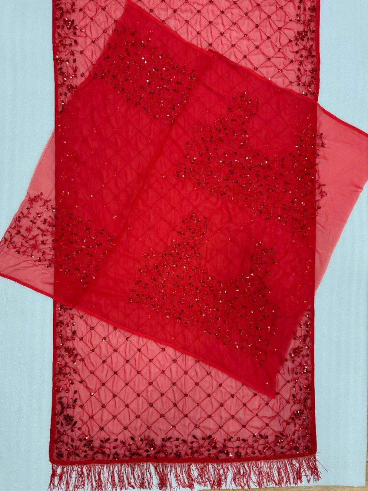 Bollywood Inspired Faux Georgette Embroidery Red Saree with Sequins Work