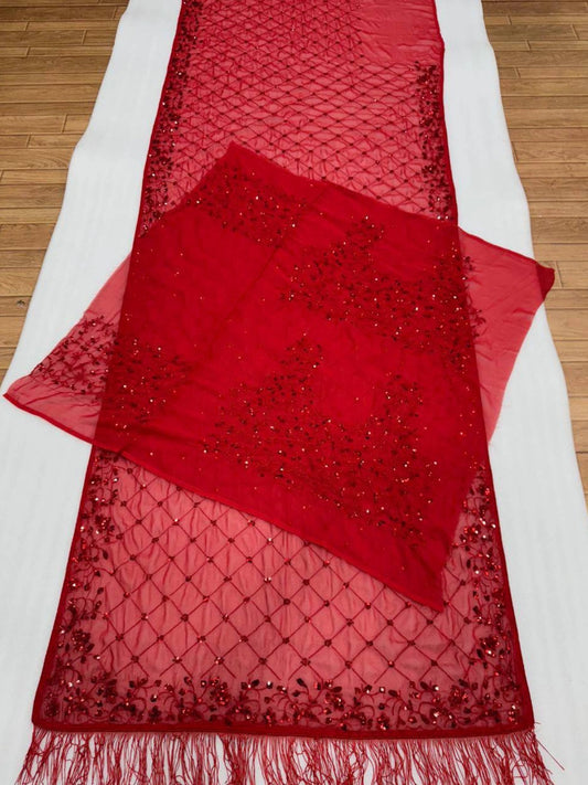 Red Faux Georgette Saree with Embroidery and Sequin Work-70684025028689