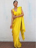 Bollywood Inspired Yellow Plain Linen Saree