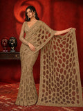 Bollywood Inspired Gold Butterfly Net Sequins Saree with Unstiched Blouse