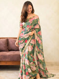 Manju Inspired Lightweight Floral Print Saree with Delicate Embroidery and Pink Blouse