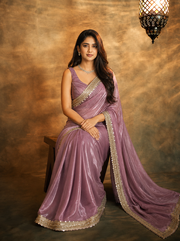 Bollywood Inspired Two Tone Banarasi Tissue Saree Unstitched Blouse