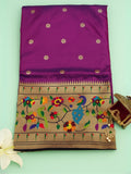 Premium Paithani Saree with Traditional Peacock and Floral Border - Purple