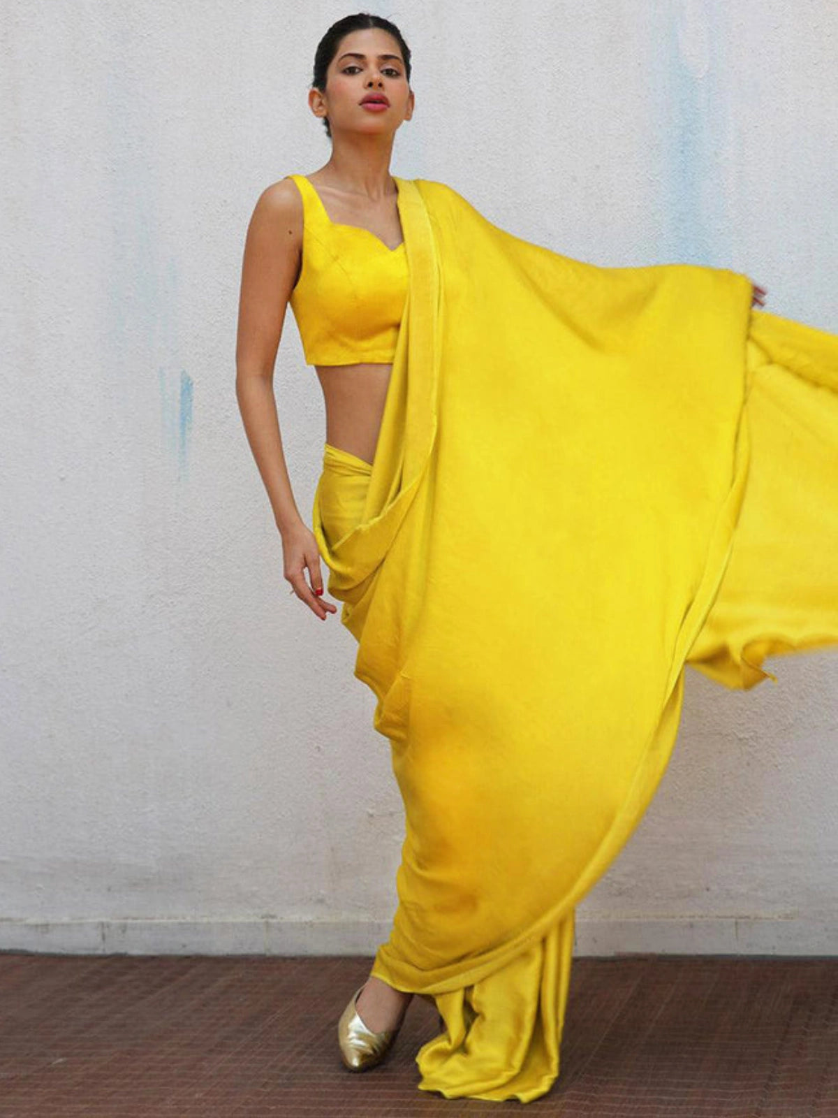 Bollywood Inspired Yellow Plain Linen Saree