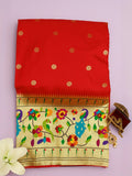 Premium Paithani Saree with Traditional Peacock and Floral Border - Red