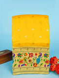 Premium Paithani Saree with Traditional Peacock and Floral Border - Yellow