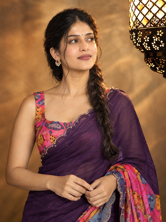 Rashi Inspired Multi-Color Tebby Silk Saree with Delicate Pearl Work Border-73696322814033