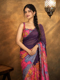 Multi-Color Tebby Silk Saree with Delicate Pearl Work Border