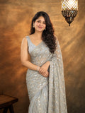 Metallic Grey Georgette Sequin Saree