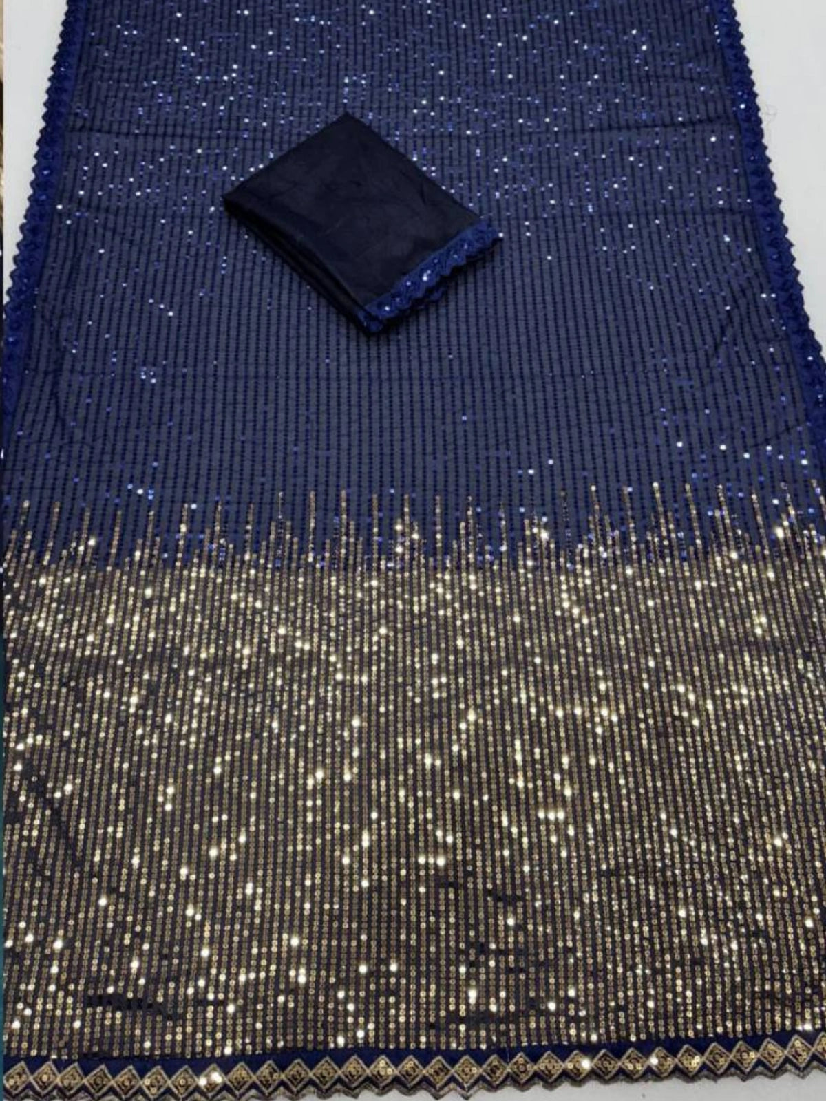 Shreya Inspired Blue and Gold Sequin Saree-67205567283281