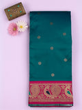 Peshwai Paithani Saree with Peacock and Floral Zari Border - Deep Cyan