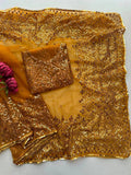 Bollywood Inspired Golden Soft Net Sequin Work Saree