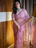 Bollywood Inspired Sequins Designer Pink Net Saree