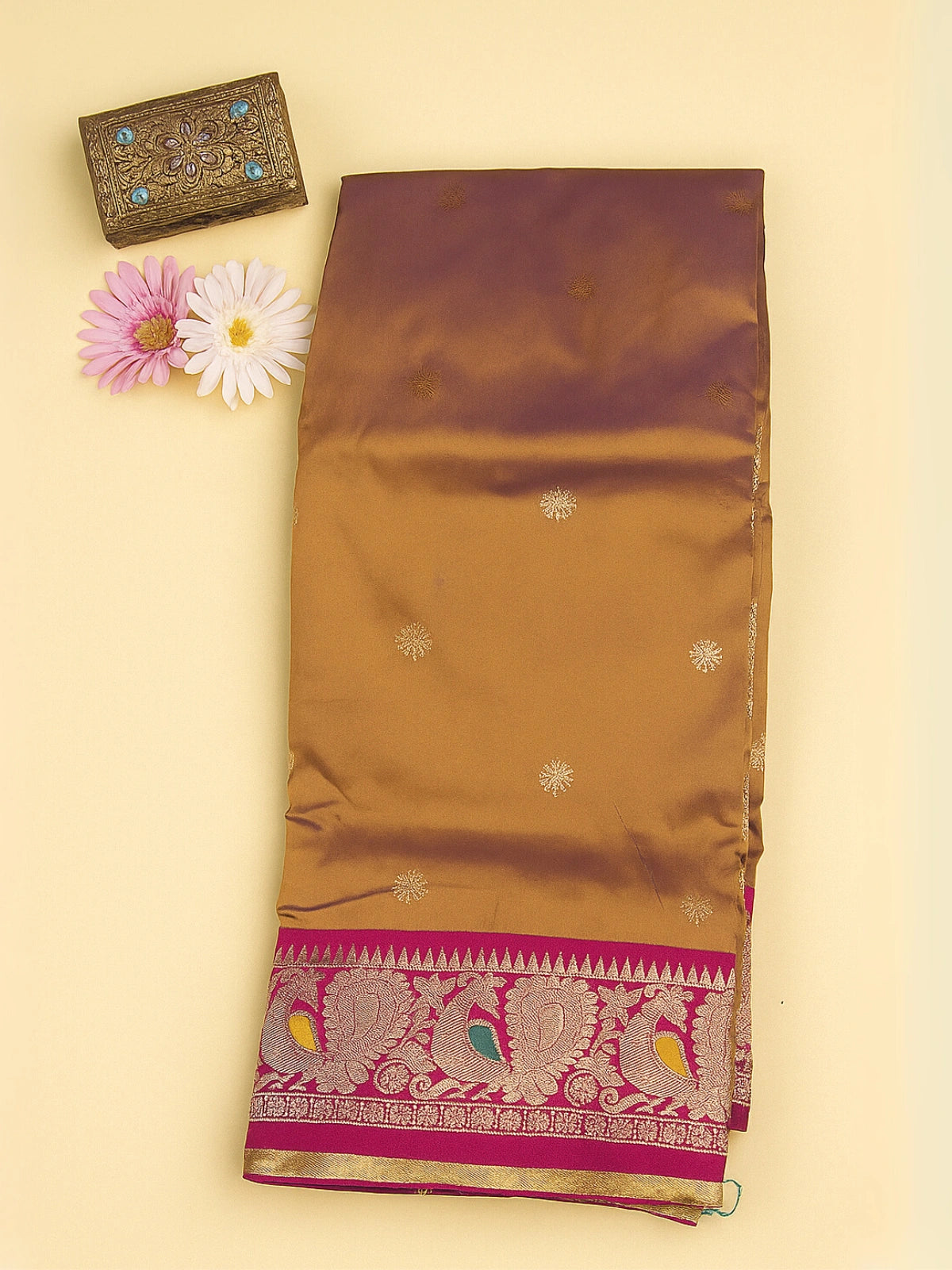 Peshwai Paithani Saree with Peacock and Floral Zari Border - Mustard Yellow