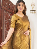 Bollywood Inspired Golden Plain Linen Saree