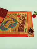 Maharani Paithani Silk Saree with Rich Zari Weaving and Contrast Border - Brown