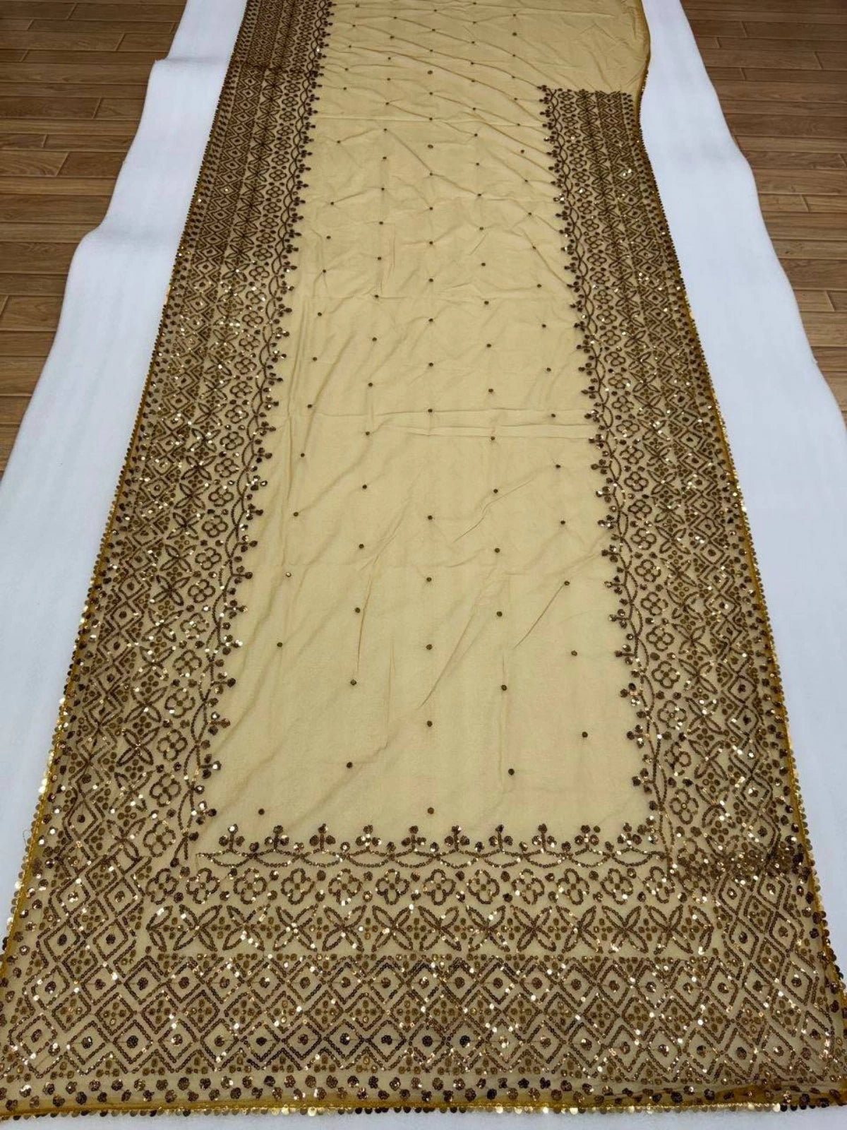 Bollywood Inspired Golden Soft Net Sequin Work Saree