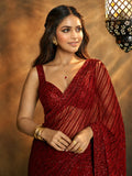 Bollywood Inspired Red Sequin Saree with Lace Border & Heavy Sequin Blouse