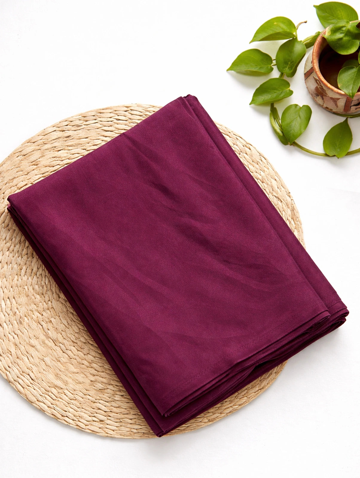 Bollywood Style Plum Satin Saree with Unstitched Matching Blouse Piece
