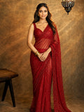 Bollywood Inspired Red Sequin Saree with Lace Border & Heavy Sequin Blouse