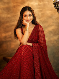 Bollywood Inspired Red Sequin Saree with Lace Border & Heavy Sequin Blouse