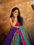 Alia Inspired Multicolor Georgette Saree with Golden Border