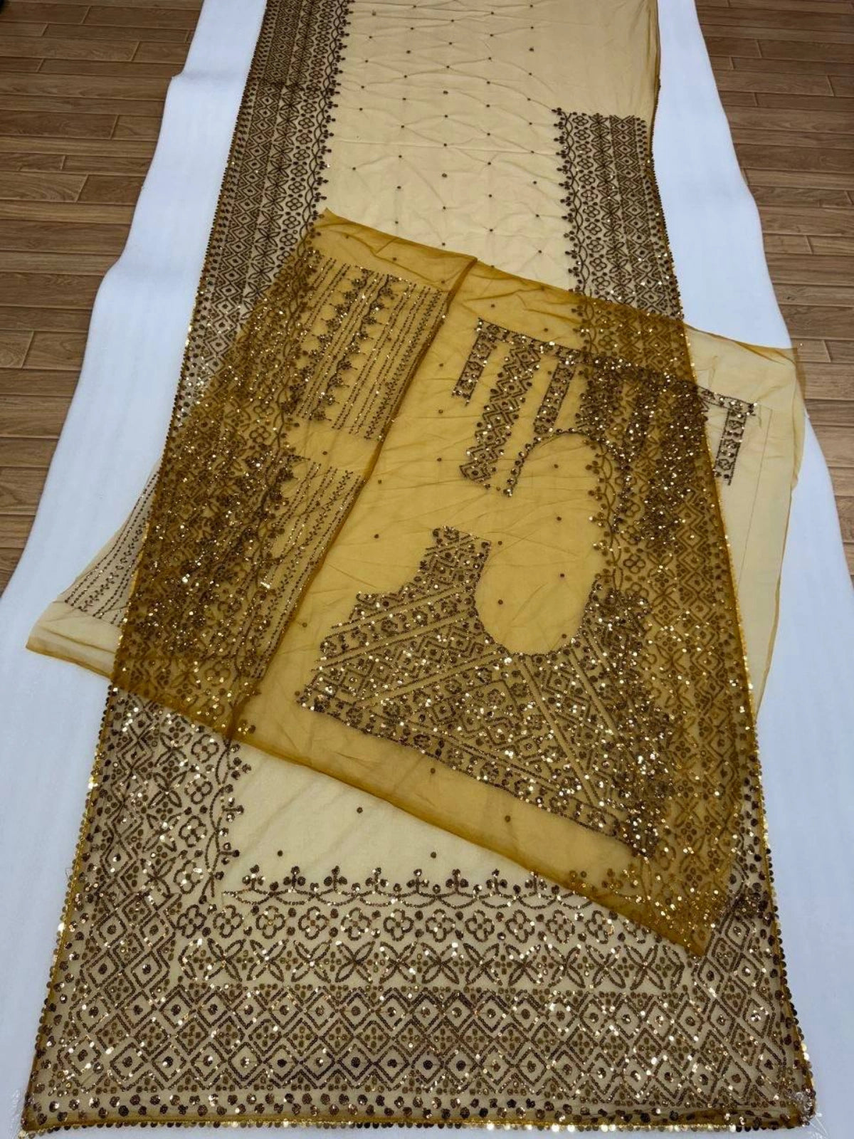 Bollywood Inspired Golden Soft Net Sequin Work Saree