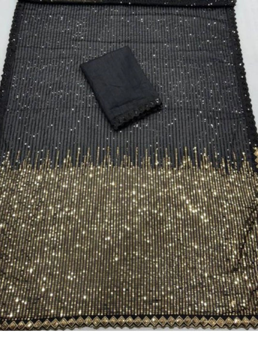 Shreya Inspired Black and Gold Sequin Saree