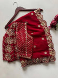 Bollywood Inspired Maroon Mirror Work Saree with Matching Blouse Piece