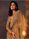 Bollywood Inspired Golden Soft Net Sequin Work Saree