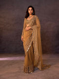 Bollywood Inspired Golden Soft Net Sequin Work Saree