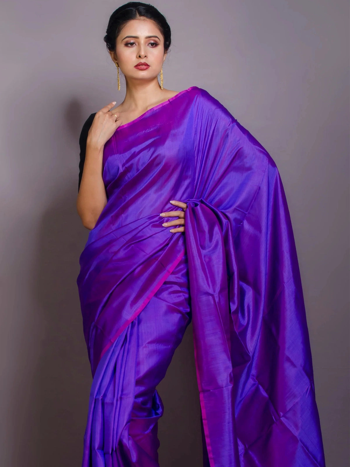 Bollywood Inspired Purple Plain Linen Saree-70318439104593