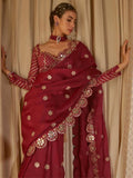 Bollywood Inspired Maroon Mirror Work Saree with Matching Blouse Piece