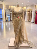 Bollywood Inspired Golden Soft Net Sequin Work Saree