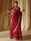 Bollywood Inspired Maroon Mirror Work Saree with Matching Blouse Piece