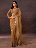 Bollywood Inspired Golden Soft Net Sequin Work Saree