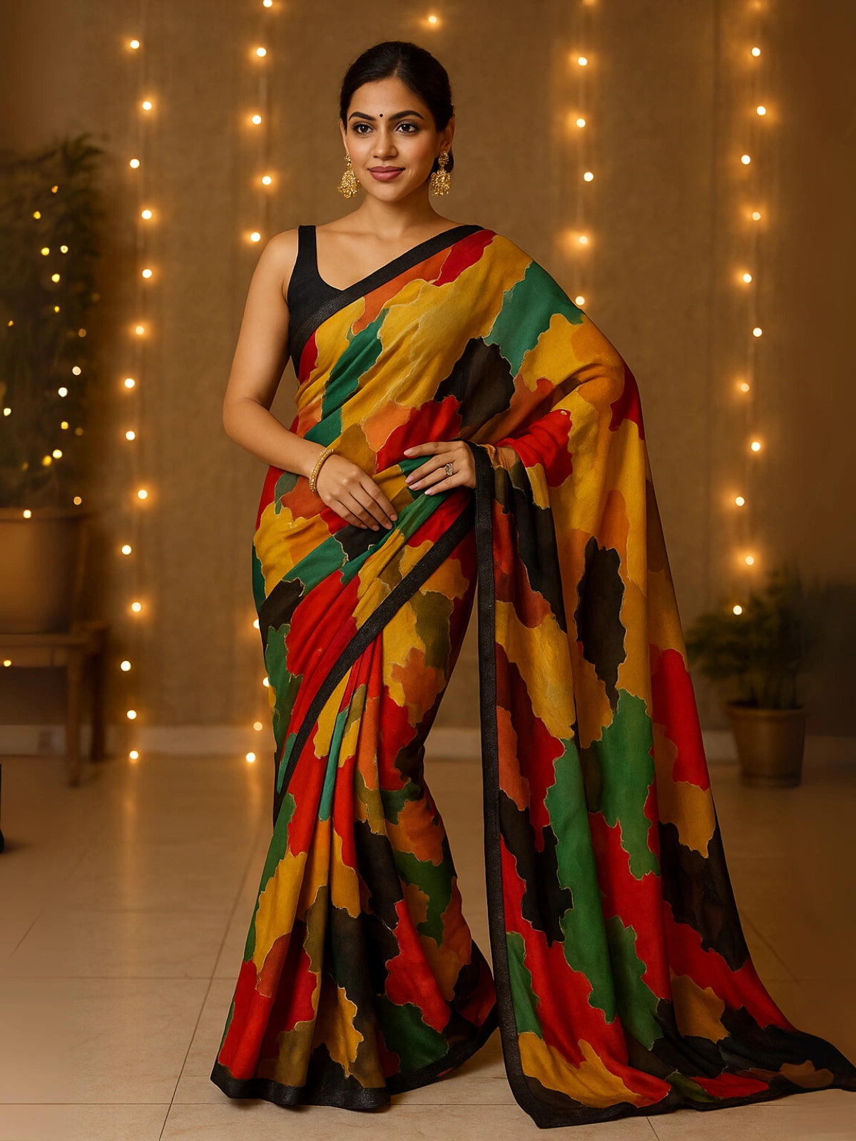 Deepika Inspired Georgette Multicolour Saree-2  Celebrity Drapes