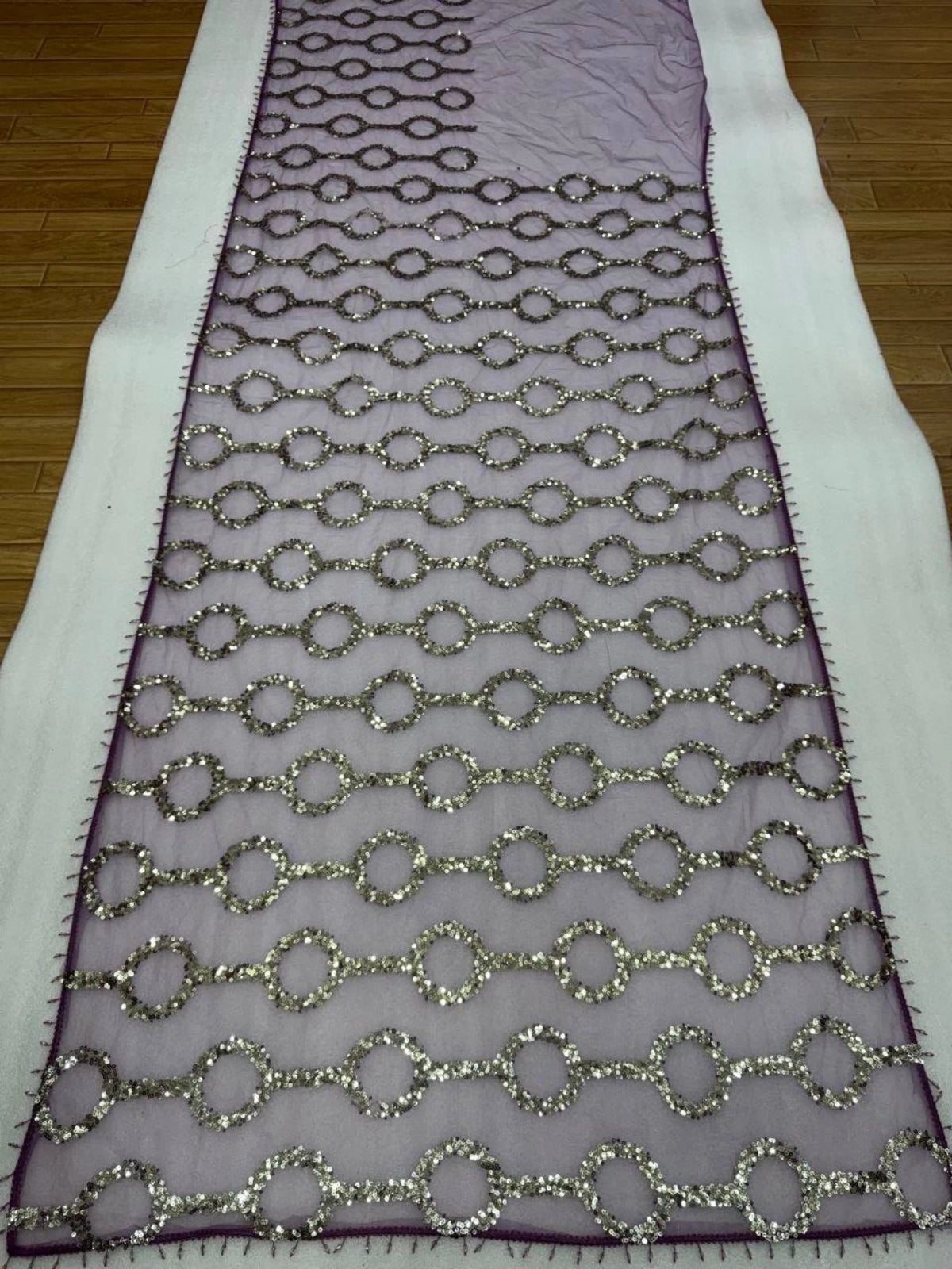 Bollywood-Inspired Designer Purple Soft Net Saree with Sequin & Bead Embroidery-71826361548881