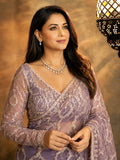 Bollywood-Inspired Purple Sequin & Bead Soft Net Saree with Unstitched Blouse