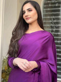 Bollywood Style Wine Satin Saree with Unstitched Matching Blouse Piece