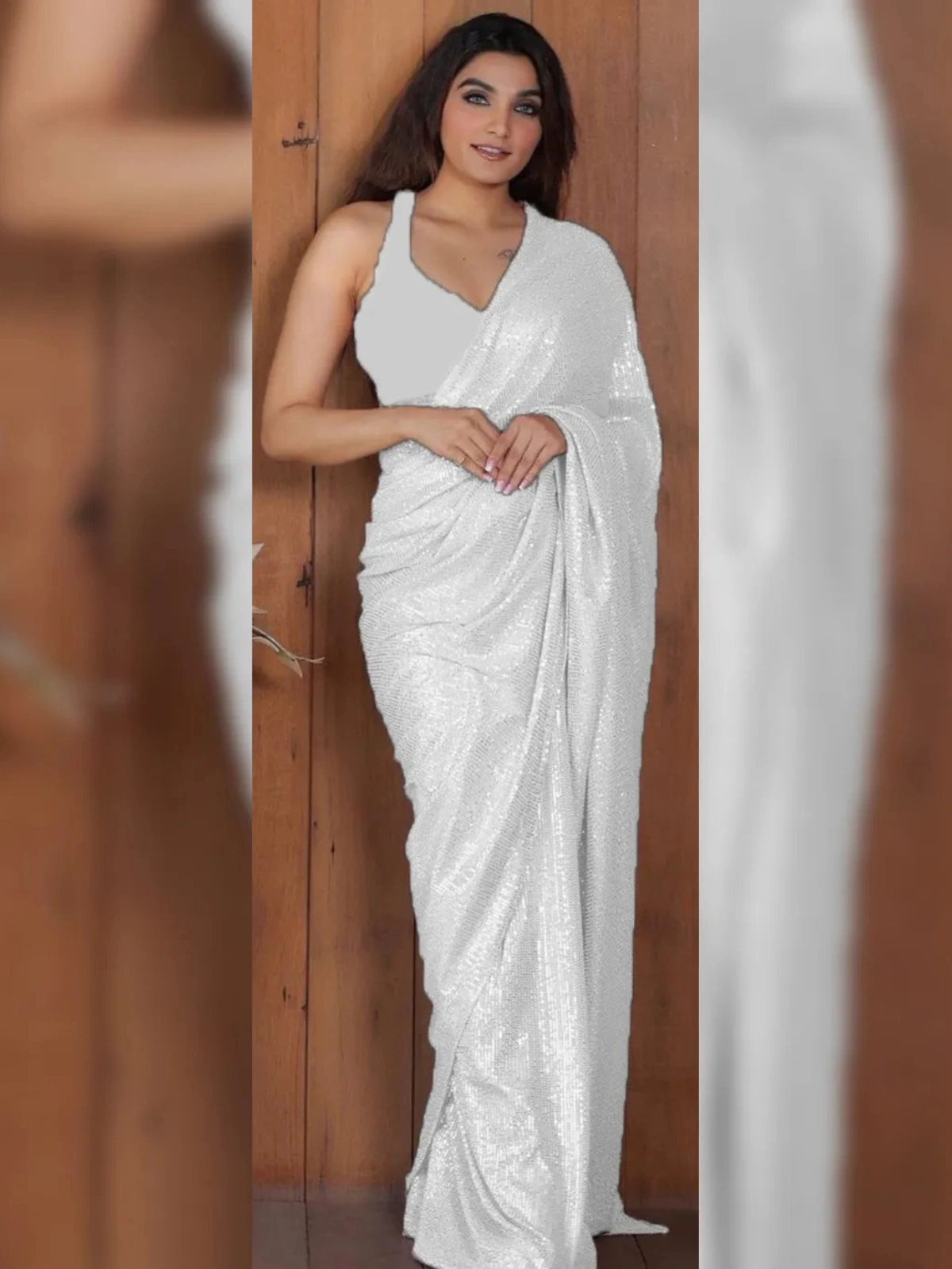 Bollywood Inspired Georgette White Sequins Saree