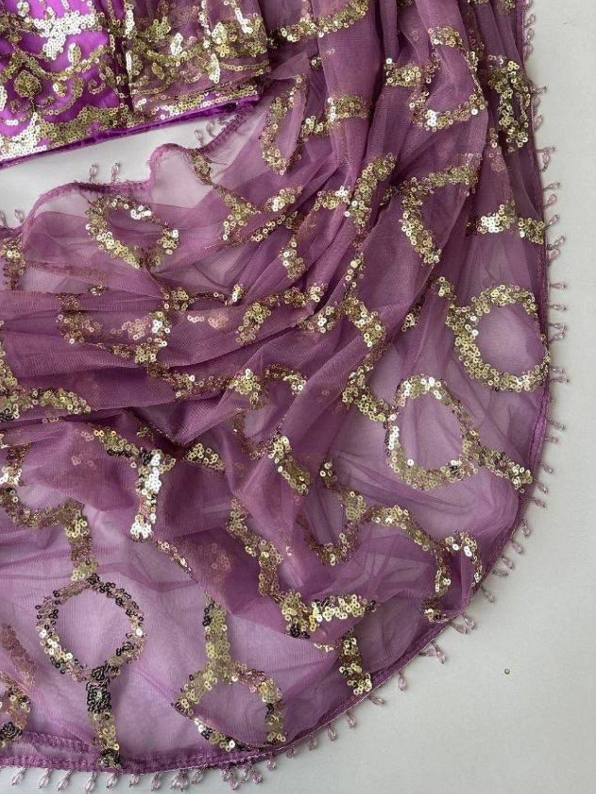 Bollywood-Inspired Designer Purple Soft Net Saree with Sequin & Bead Embroidery-71826368168017