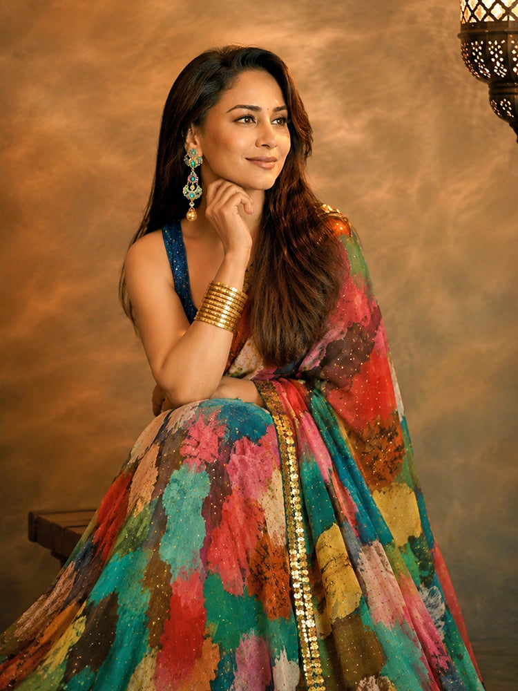 Deepika Inspired Georgette Multicolour Saree