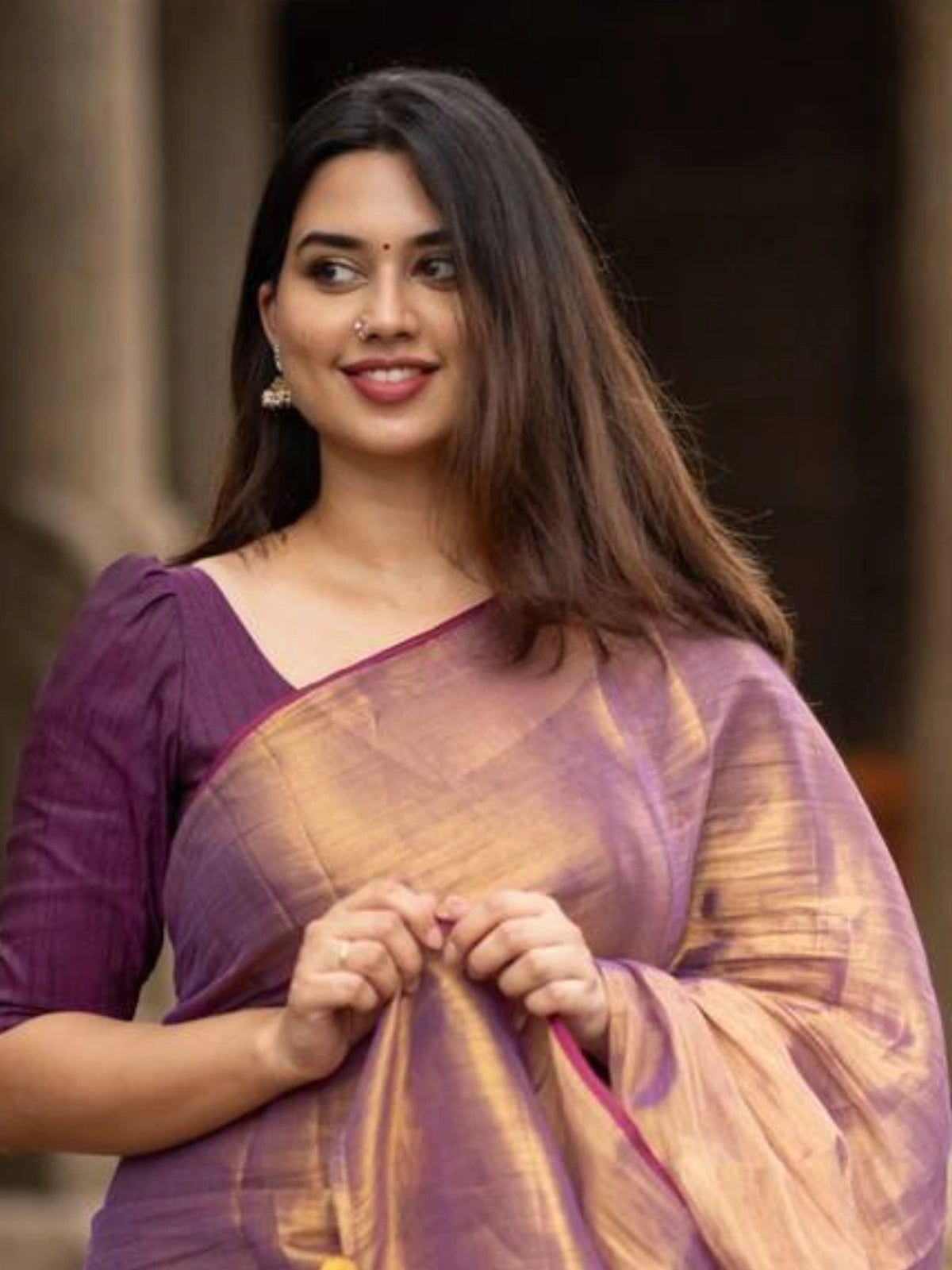 Bollywood Inspired Rose Gold Metallic Plain Jimmy Choo Saree-70350475690065