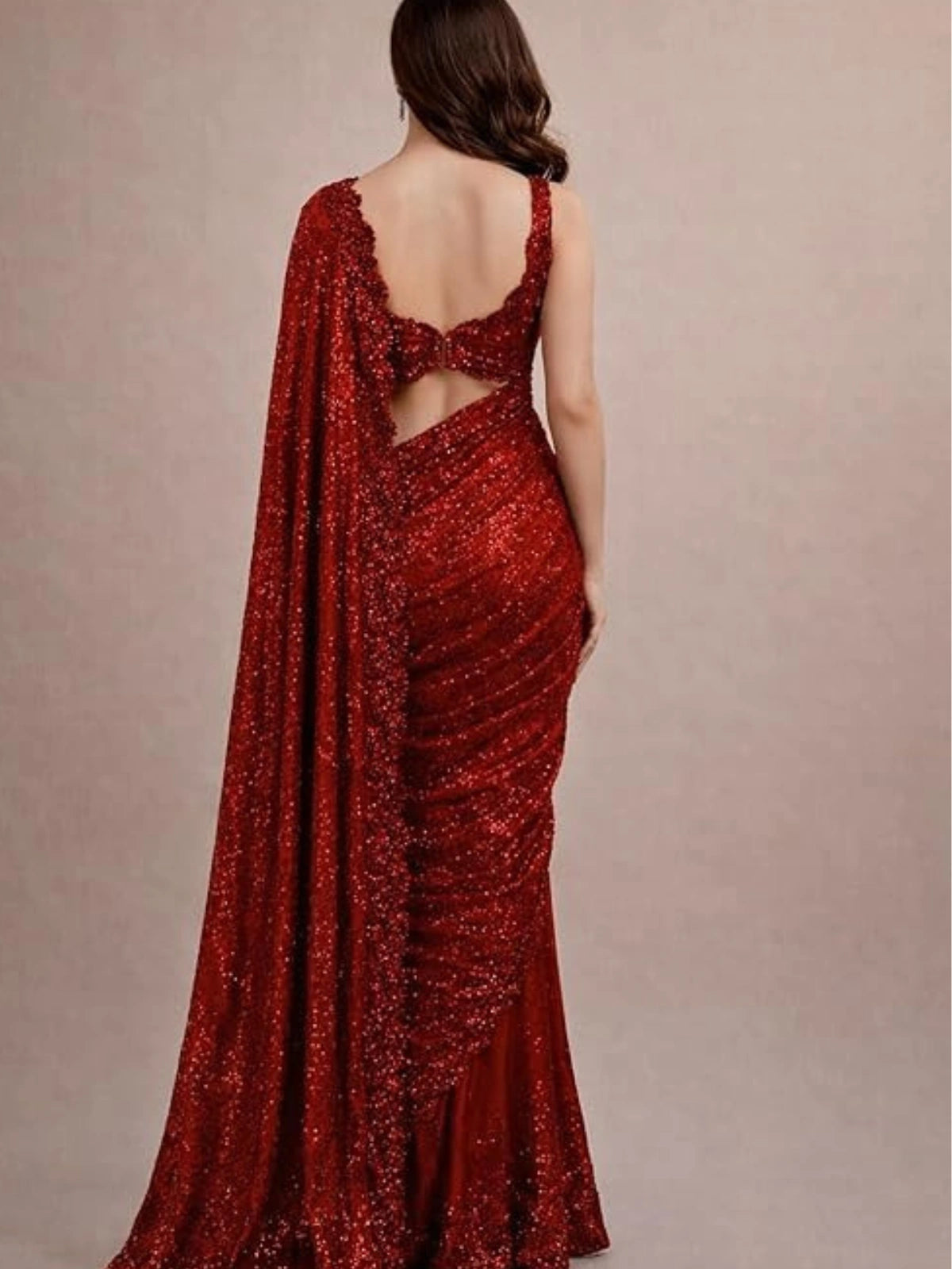 Bollywood Inspired Heavy Red Georgette Saree with Sequin Cutwork Border-70541302661201